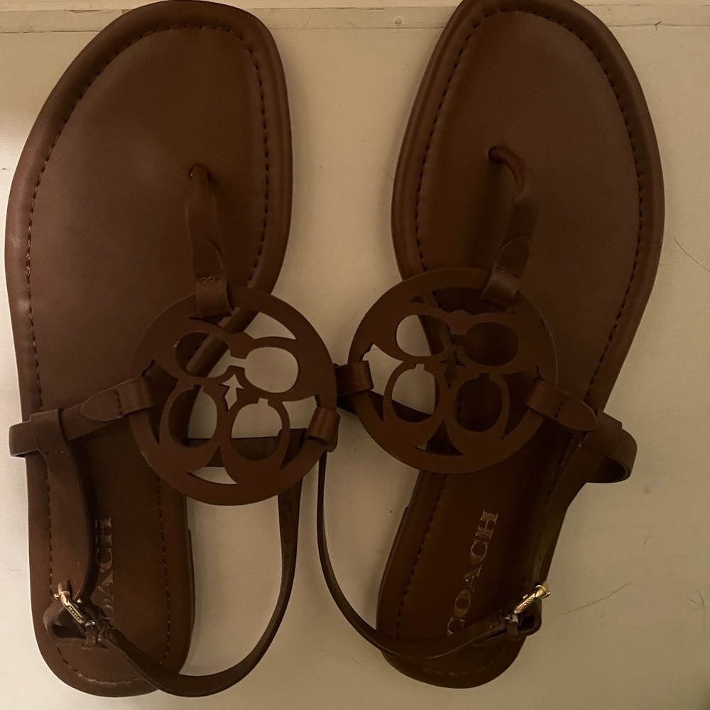 Coach Brown Leather Cut-Out Sandals